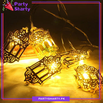 Golden Lantern Shaped Led Metal String Lights For Ramadan Festival and Celebration